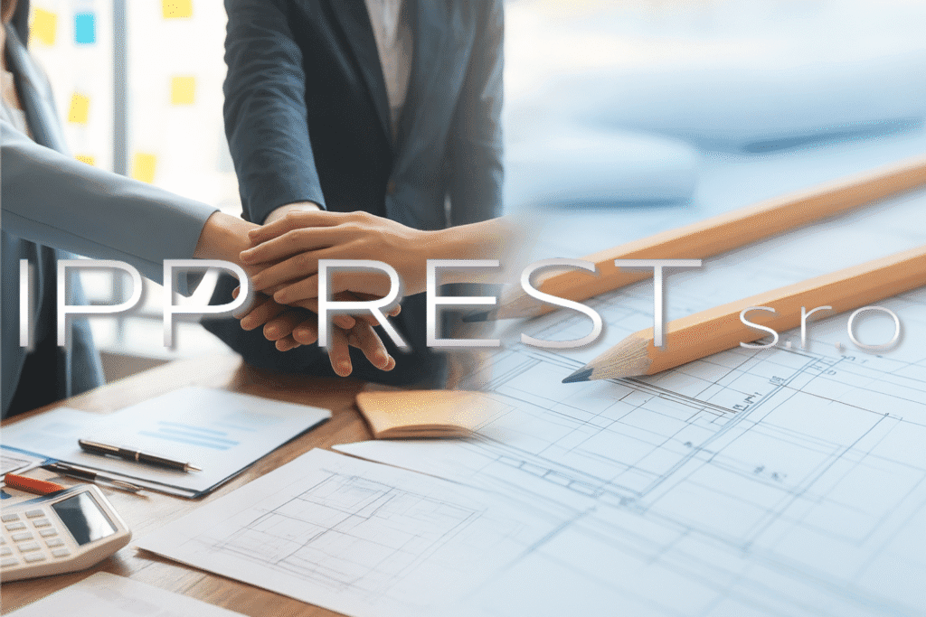 Moderní grafické pozadí IPPREST.COM – stylizovaná abstrakce vhodná pro branding stavební firmy
